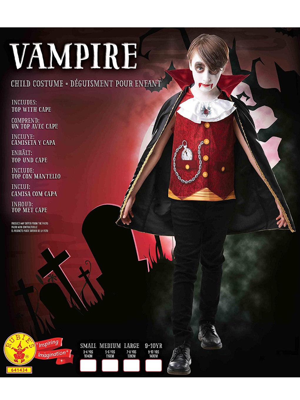 Costume Vampiro Halloween Bambino con Mantello 3-4 e 7-8 anni - immagine 6