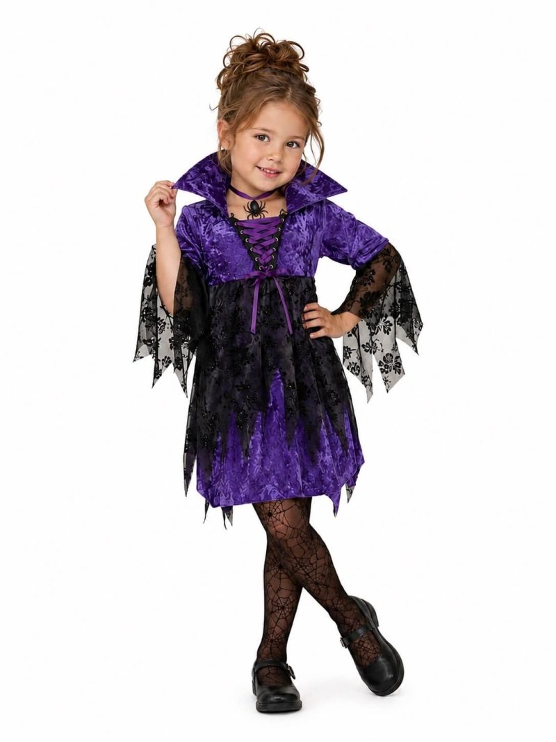 Costume Strega Gothic Bambina Viola e Nero Halloween 3 anni