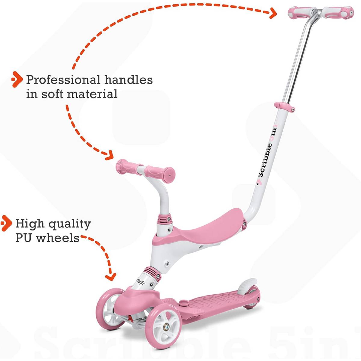 Monopattino On&Go Scribble 5 in 1 Rosa - immagine 2