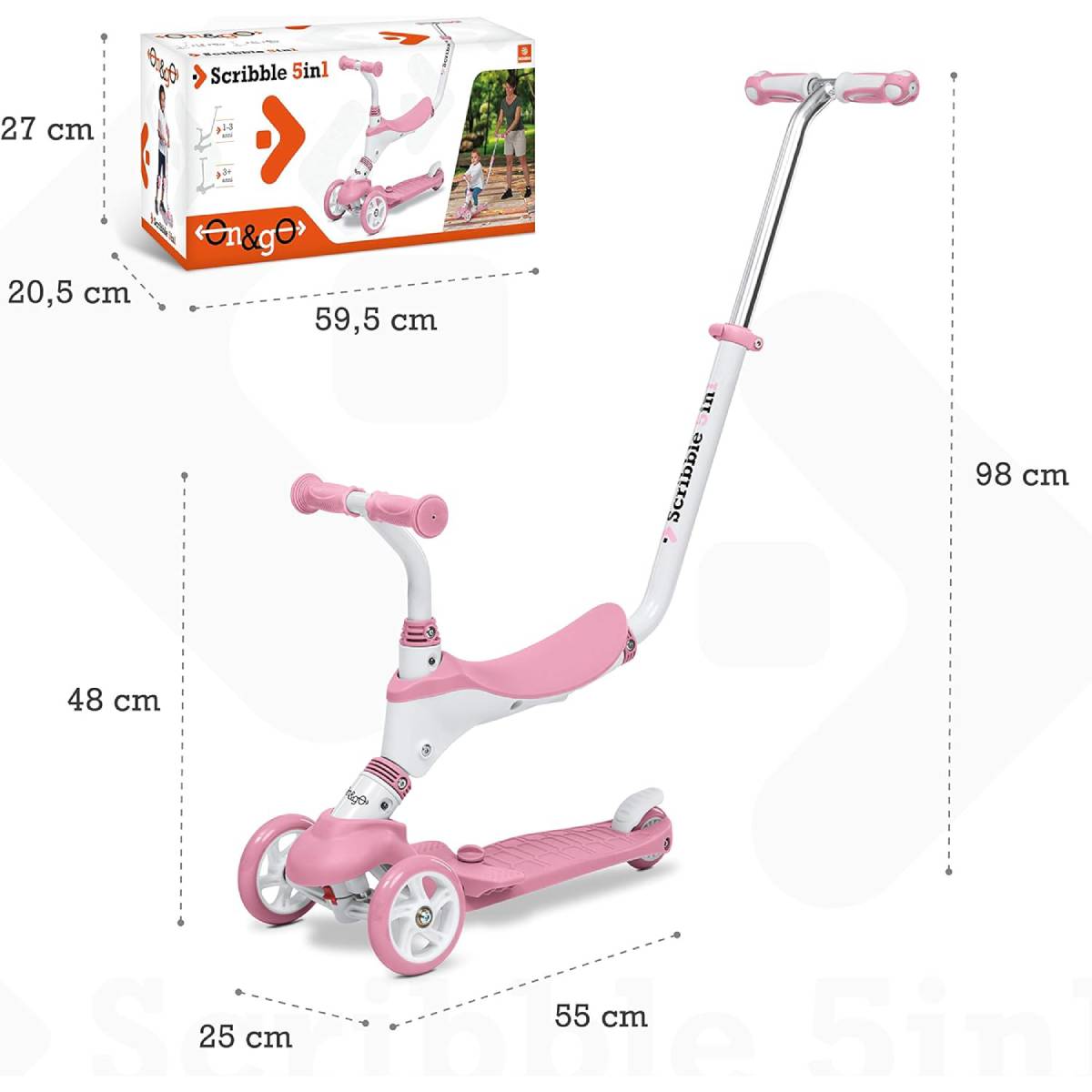 Monopattino On&Go Scribble 5 in 1 Rosa - immagine 3