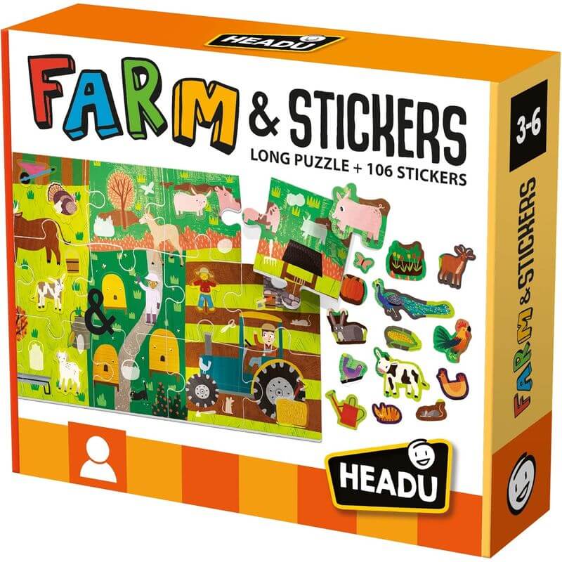 Puzzle Lungo Fattoria con 106 Stickers Headu