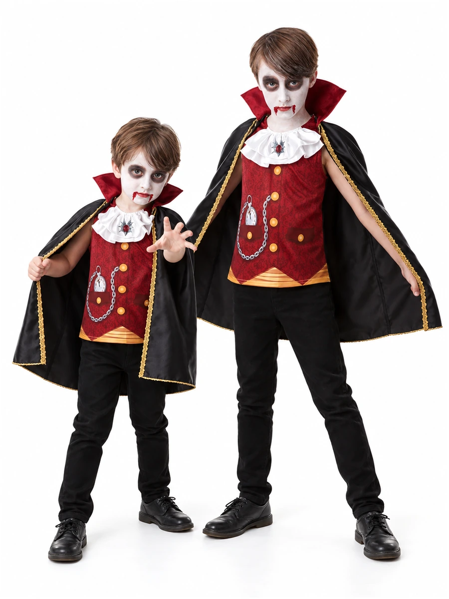 Costume Vampiro Halloween Bambino con Mantello 3-4 e 7-8 anni