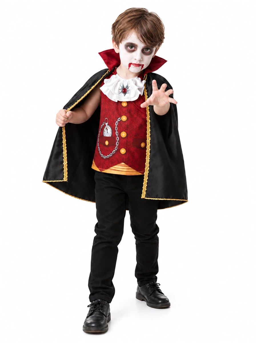 Costume Vampiro Halloween Bambino con Mantello 3-4 anni