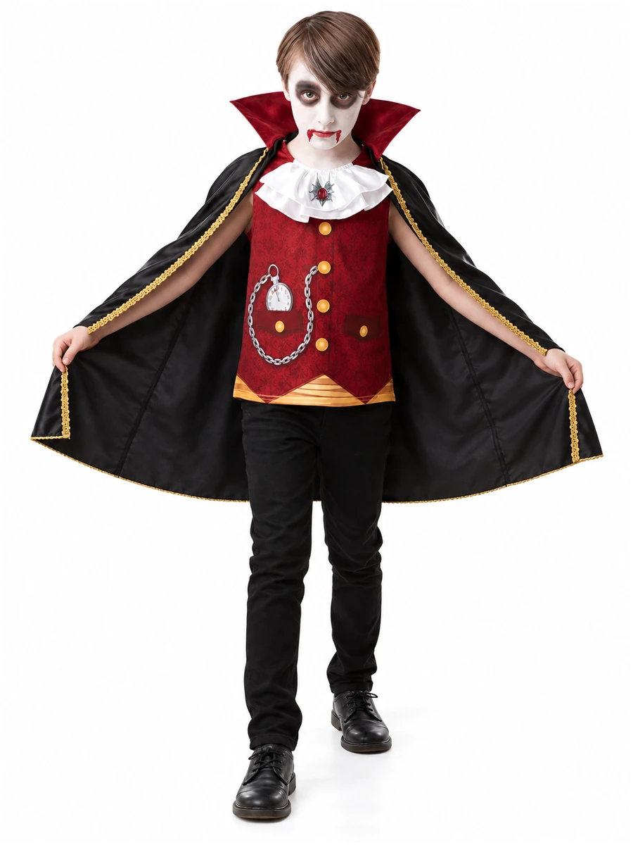 Costume Vampiro Halloween Bambino con Mantello 7-8 anni