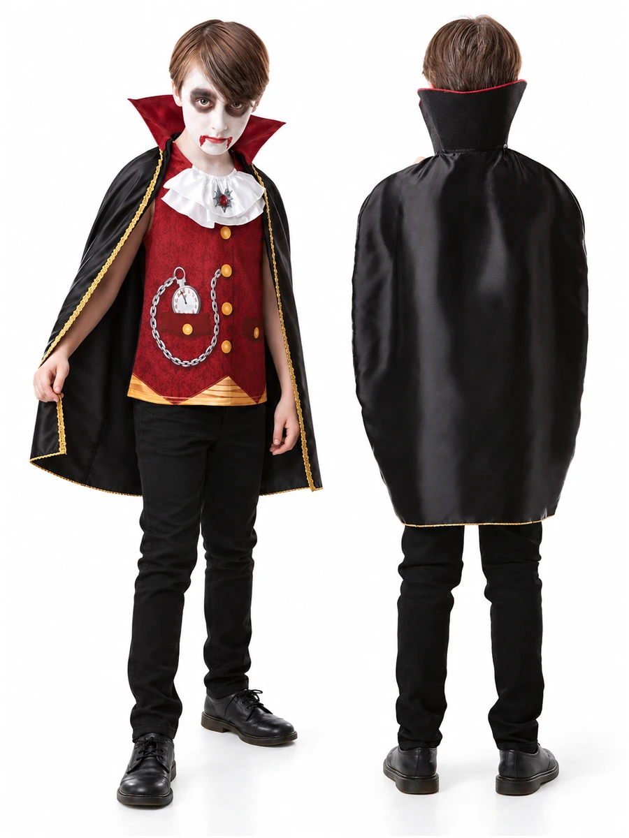 Costume Vampiro Halloween Bambino con Mantello 7-8 anni posteriore