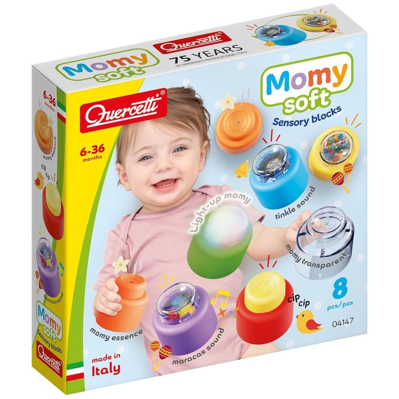 Confezione Quercetti Momy Soft Sensory Blocks 04147, 8 blocchi sensoriali morbidi 6-36 mesi