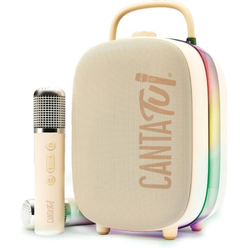 Canta Tu Nina speaker karaoke Bluetooth beige con 2 microfoni wireless e luci LED RGB