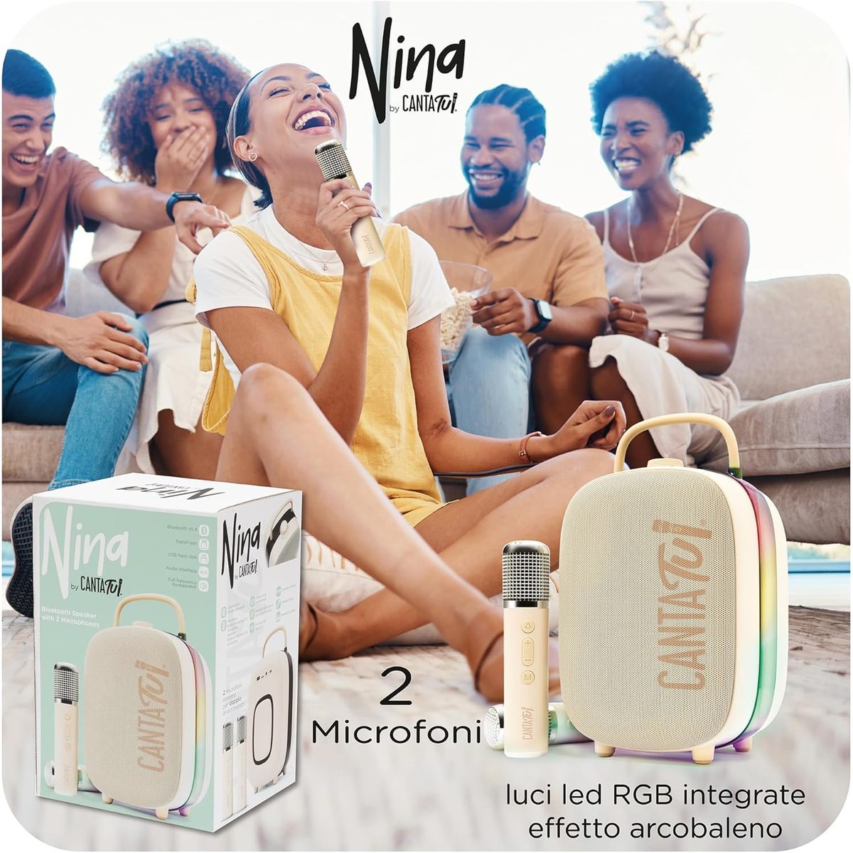 Canta Tu Nina con 2 microfoni e luci LED RGB integrate