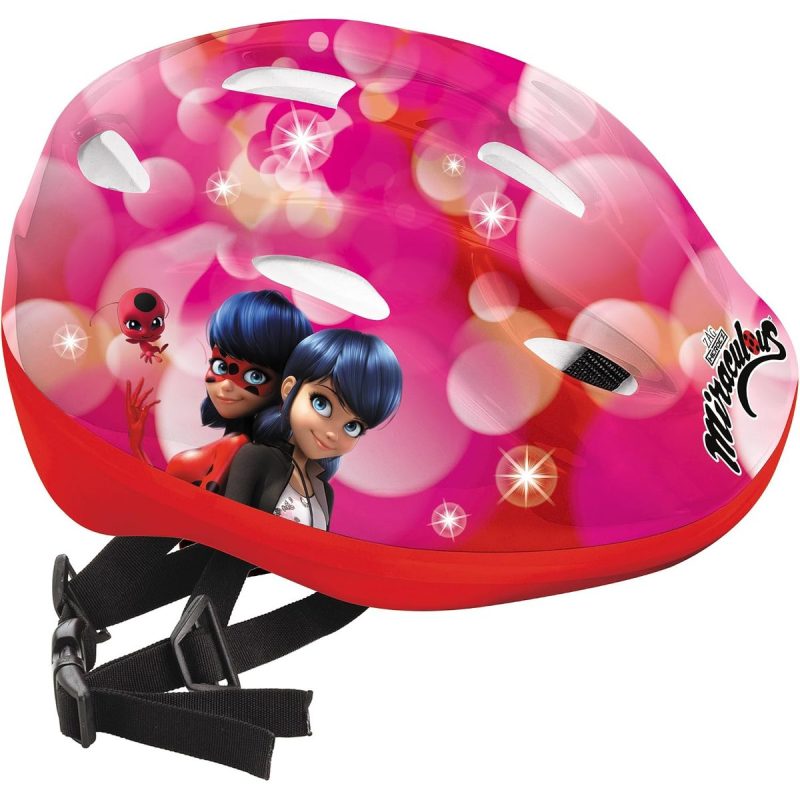 Casco bambina bici Miraculous Ladybug rosa vista tre quarti
