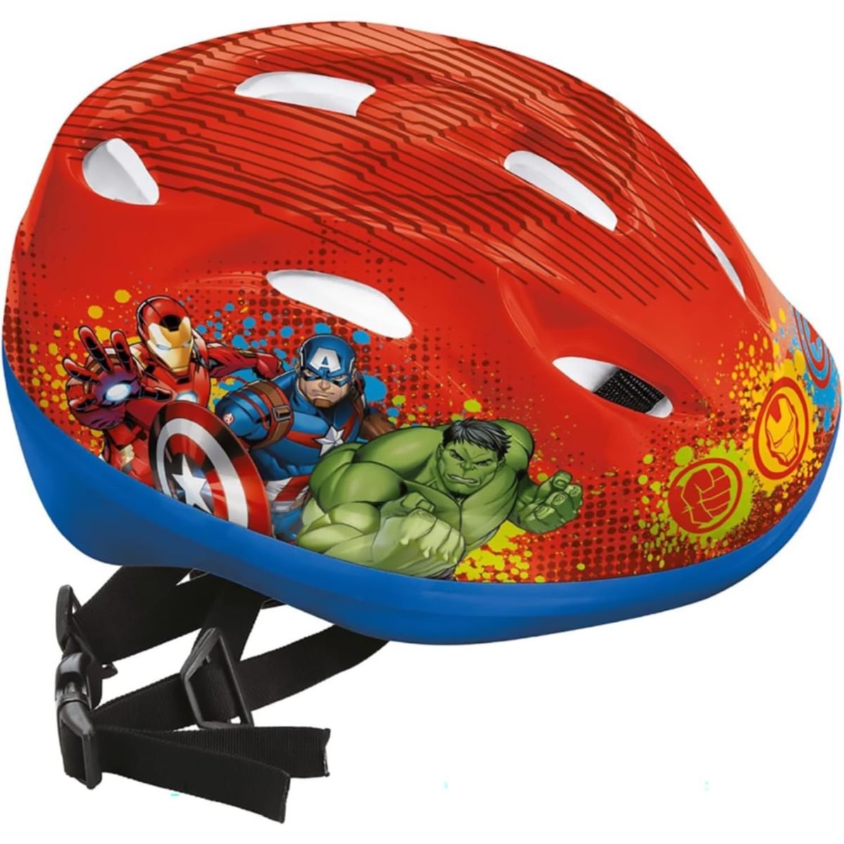 Casco bici bambino Avengers vista laterale con grafica supereroi