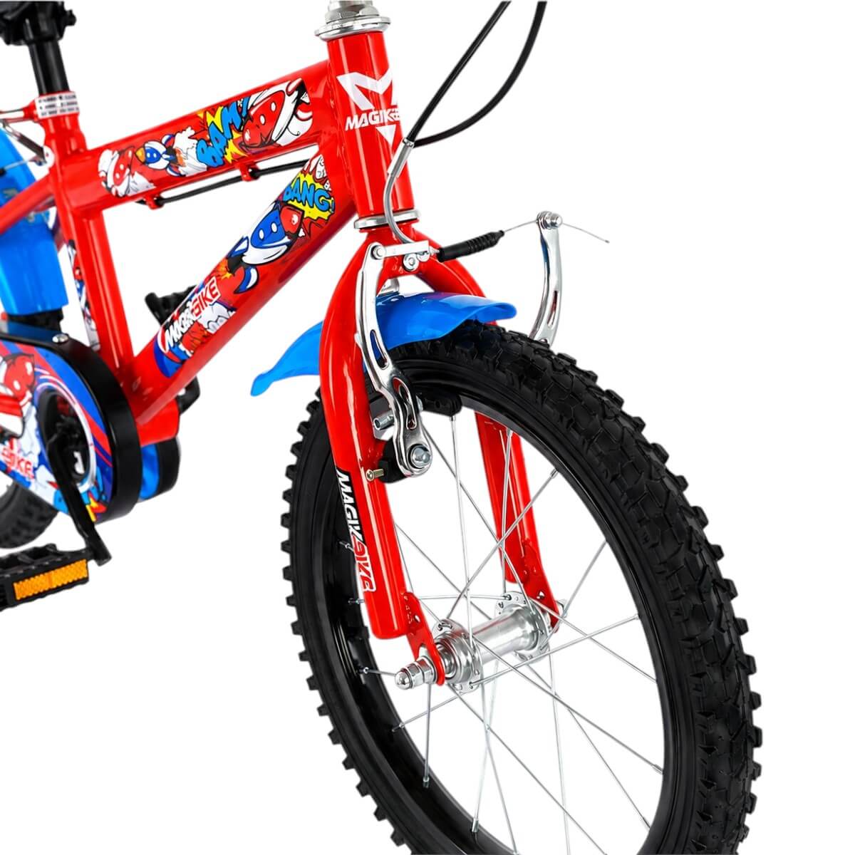 Dettaglio ruota anteriore e freno V-Brake della bicicletta bambini Magic Boy Giocheria