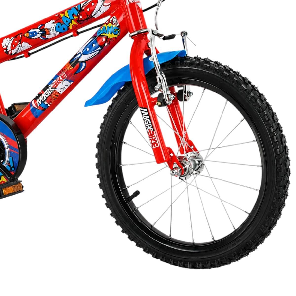 Dettaglio copertone tassellato e cerchio a raggi della bicicletta bambini Magic Boy
