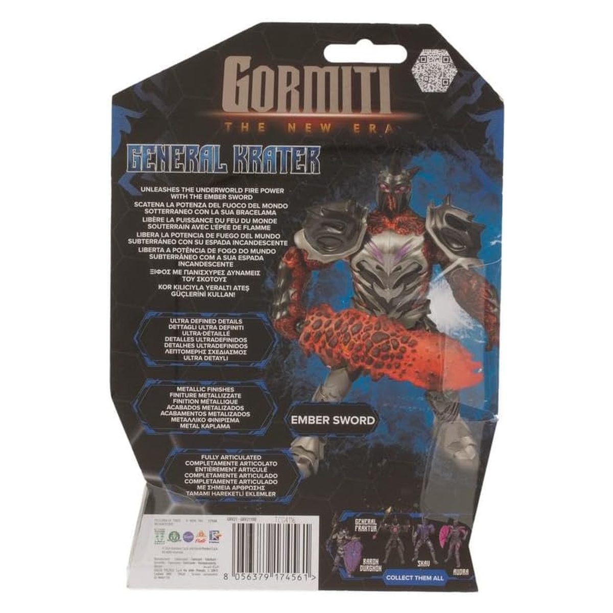 Retro della confezione Gormiti Generale Krater con i 5 villain da collezionare