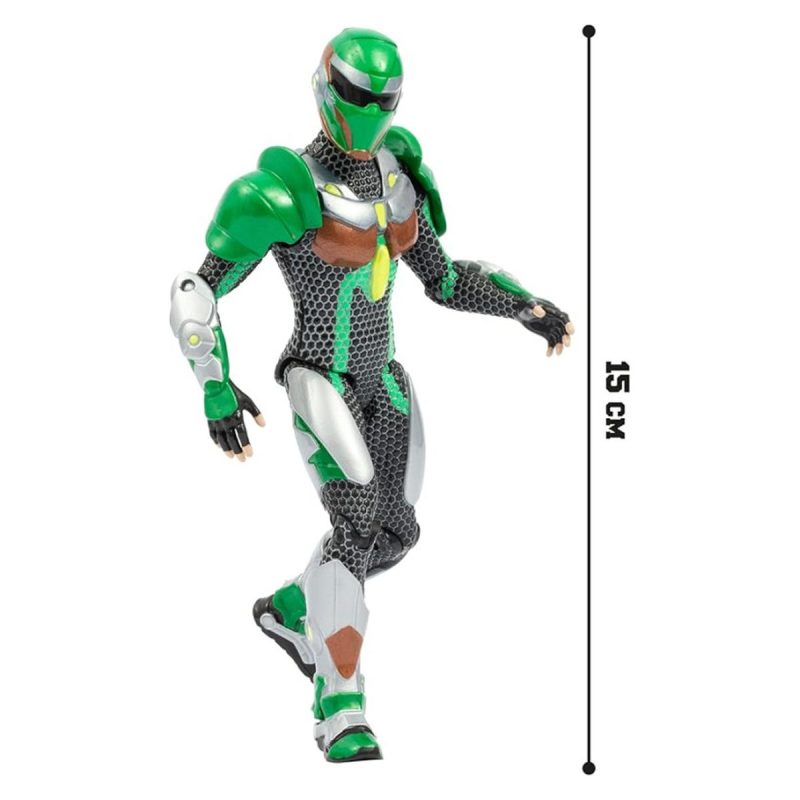 Gormiti Scion Glen 15 cm, action figure articolata verde e argento del Clan della Terra, con indicazione dell'altezza di 15 cm