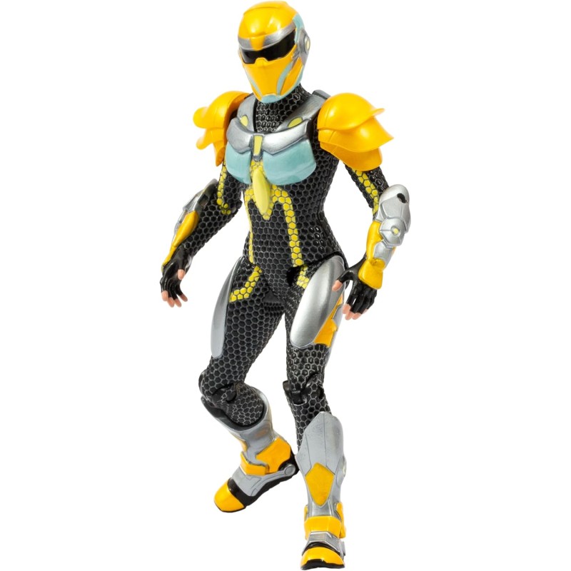 Scion Skye del Clan dell'Aria con tuta gialla e nera e casco a visiera, action figure Gormiti articolata da 15 cm