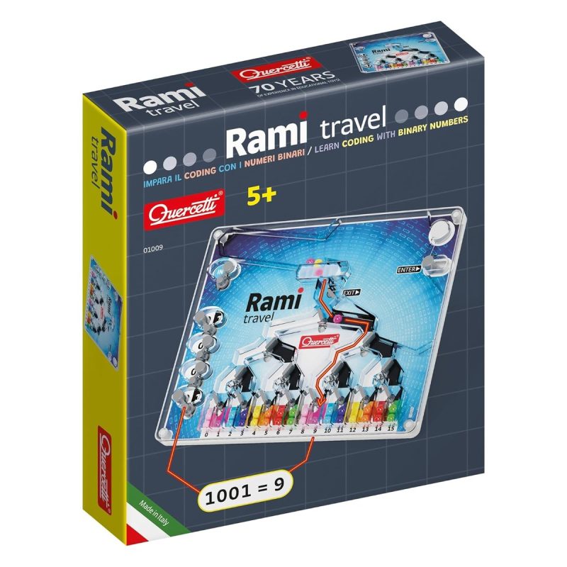 Confezione Quercetti Rami Travel 01009, gioco di coding con numeri binari, eta 5+