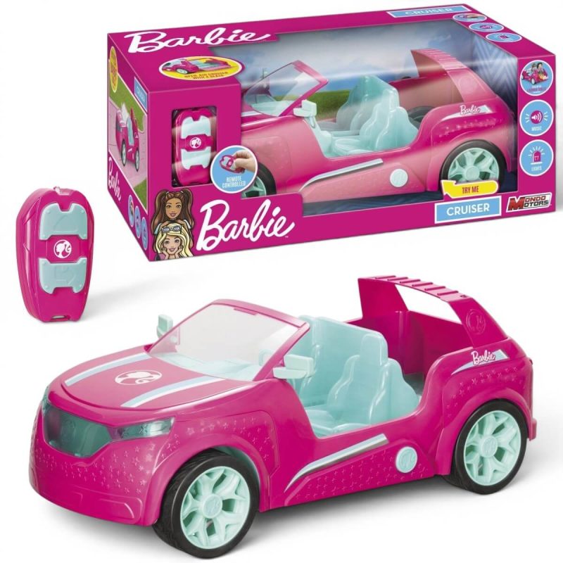 Auto radiocomandata Barbie Cruiser di Mondo Motors nella confezione originale rosa, con il veicolo SUV cabrio rosa e il telecomando a forma di chiave inclusi
