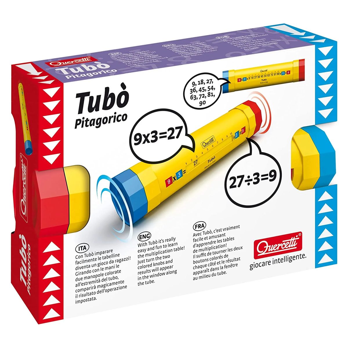 Confezione del gioco Tubò Pitagorico Quercetti per imparare le tabelline