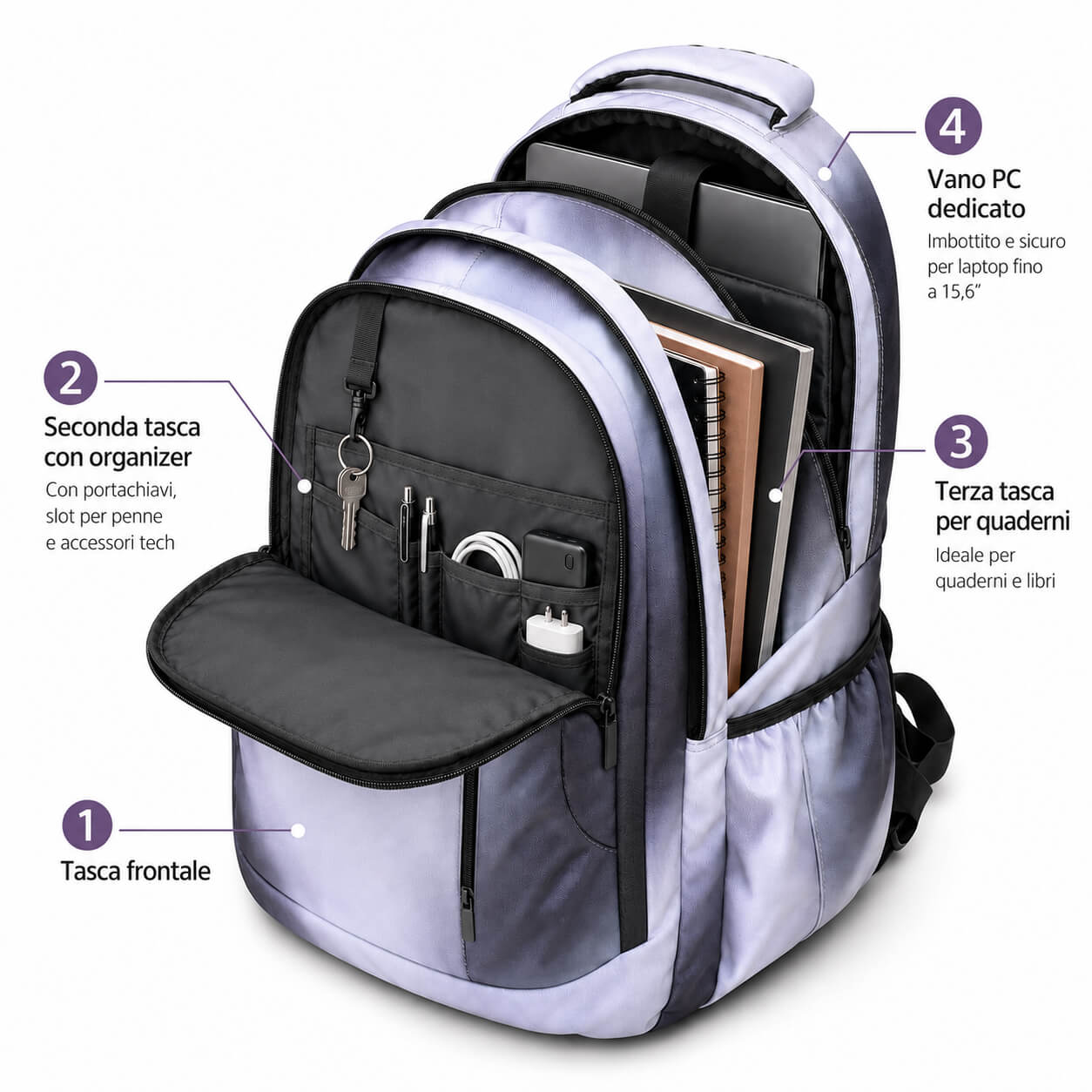 Zaino Scuola Media e Superiore Spirit City Hazy Grey - immagine 6