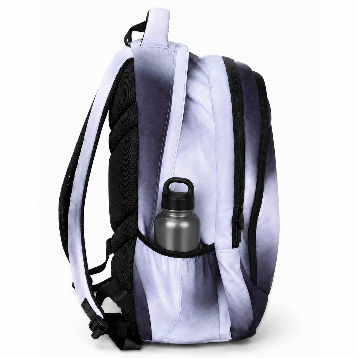 Tasca laterale elastica dello zaino Spirit City Hazy Grey con borraccia in acciaio inserita