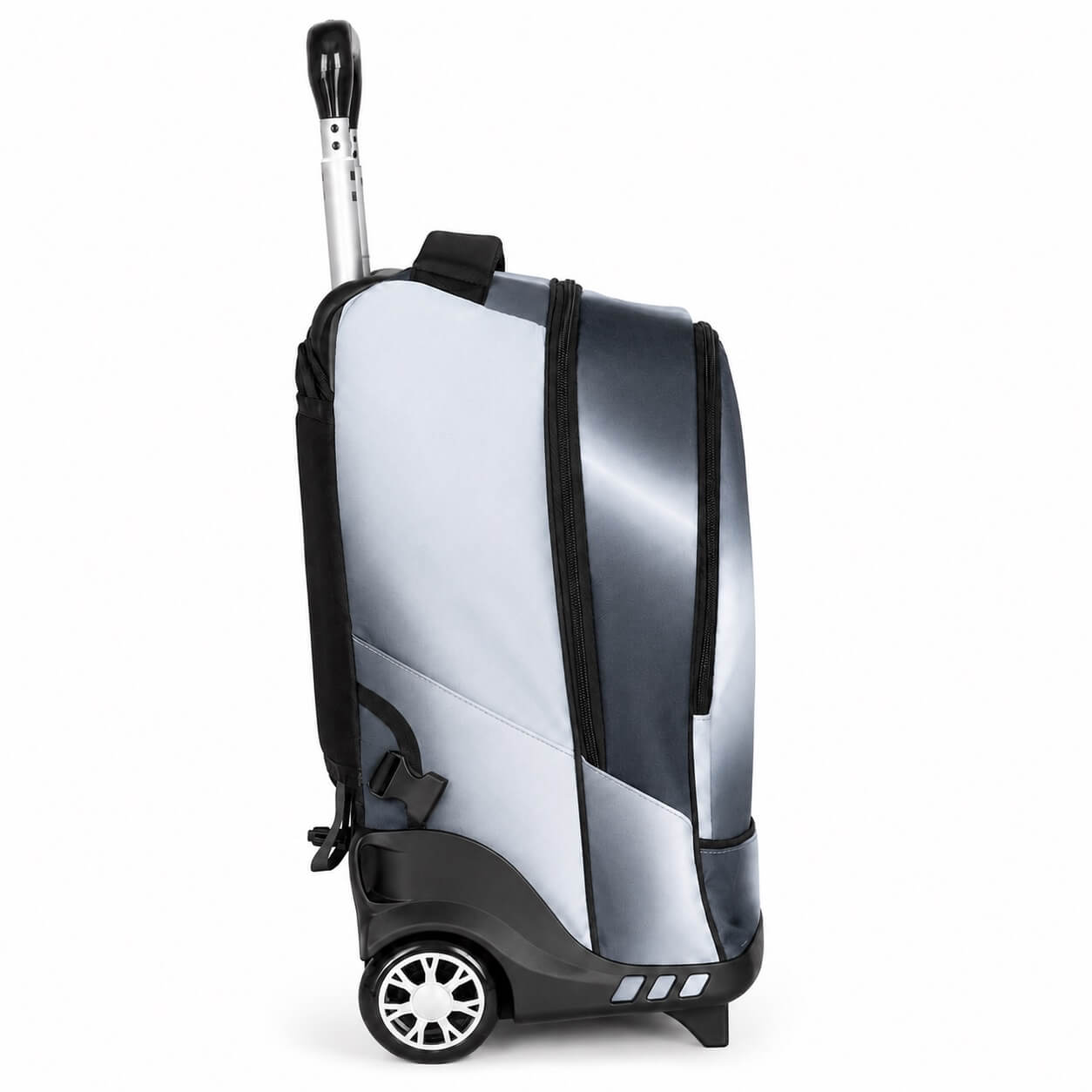 Profilo laterale del trolley scuola Spirit City Hazy Grey con manico telescopico e due ruote