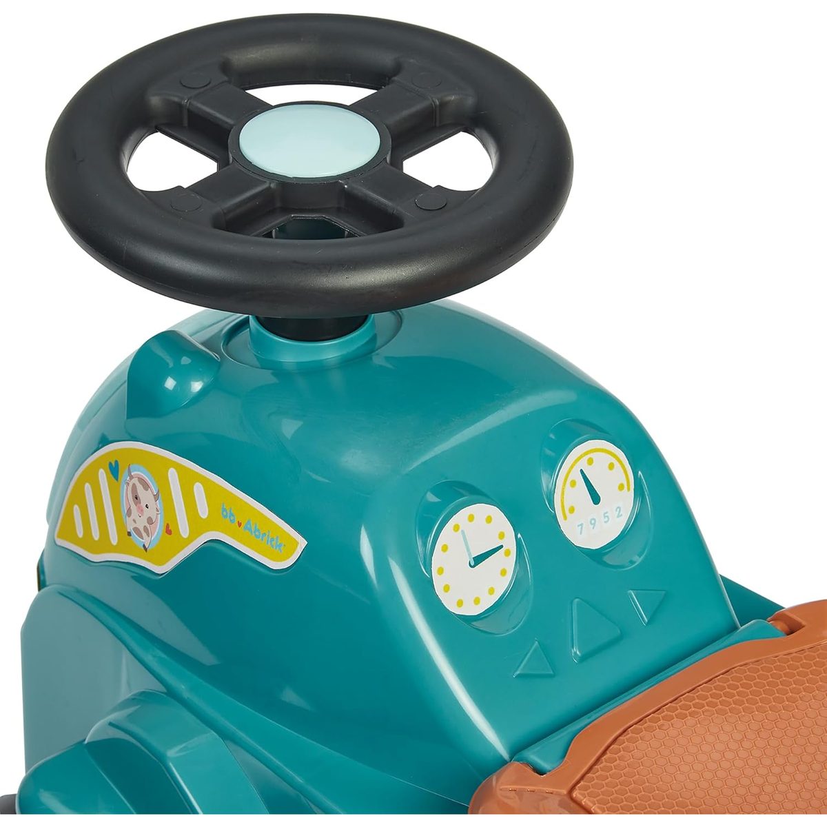 Dettaglio volante e cruscotto del trattore cavalcabile Ecoiffier