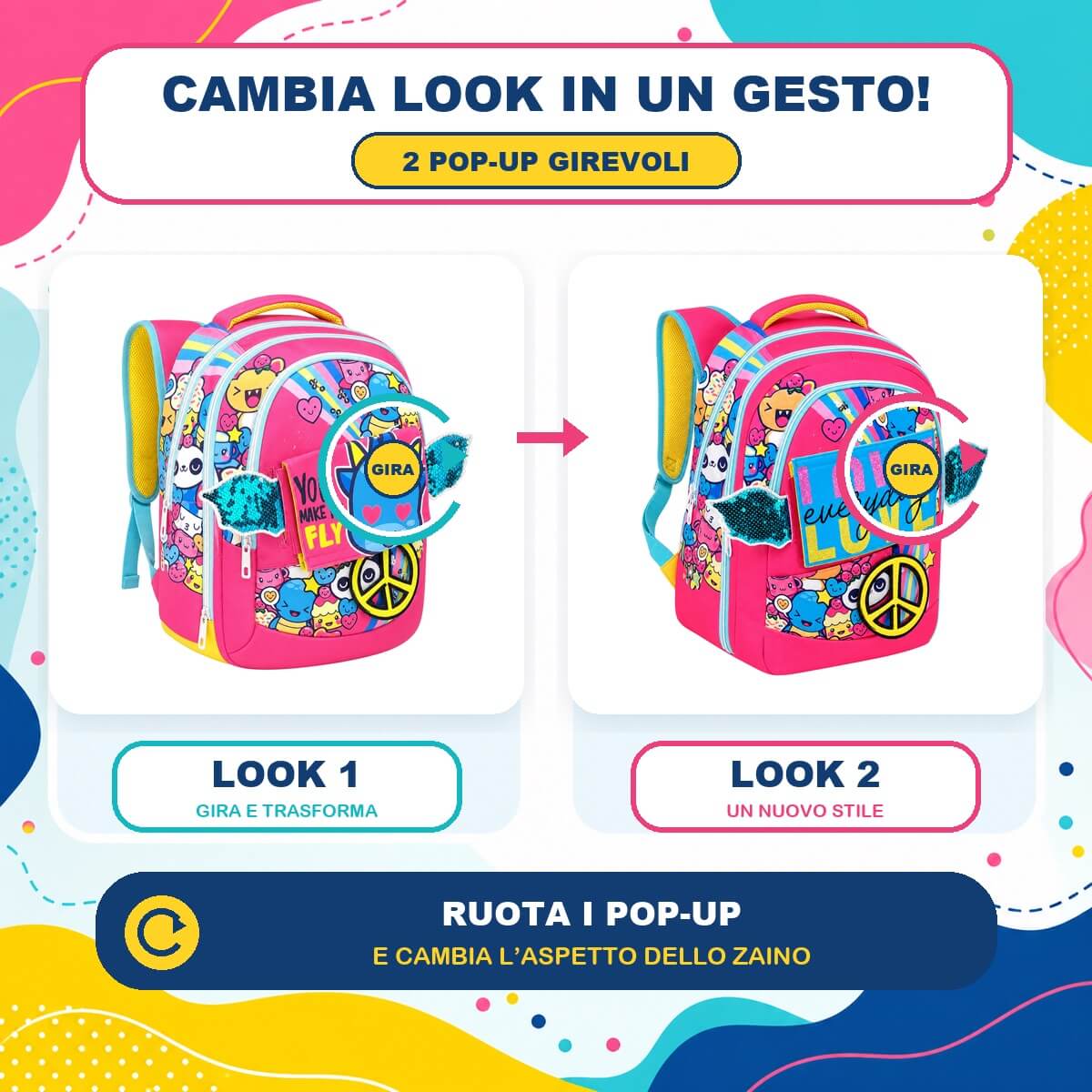 Zaino Love&Peace GoPop per Bambine per Scuola Elementare Estensibile Popup