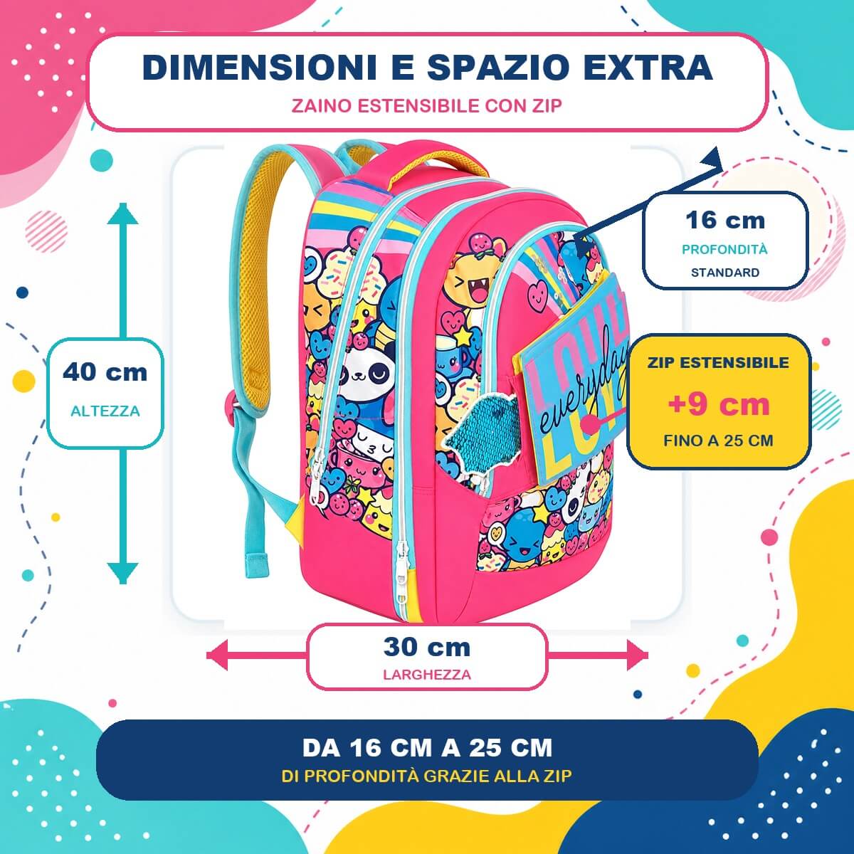Zaino Scuola GoPop Love&Peace Estensibile - immagine 6