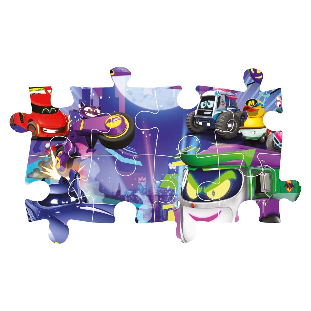 Tessere maxi del puzzle Batwheels Clementoni parzialmente incastrate fra loro