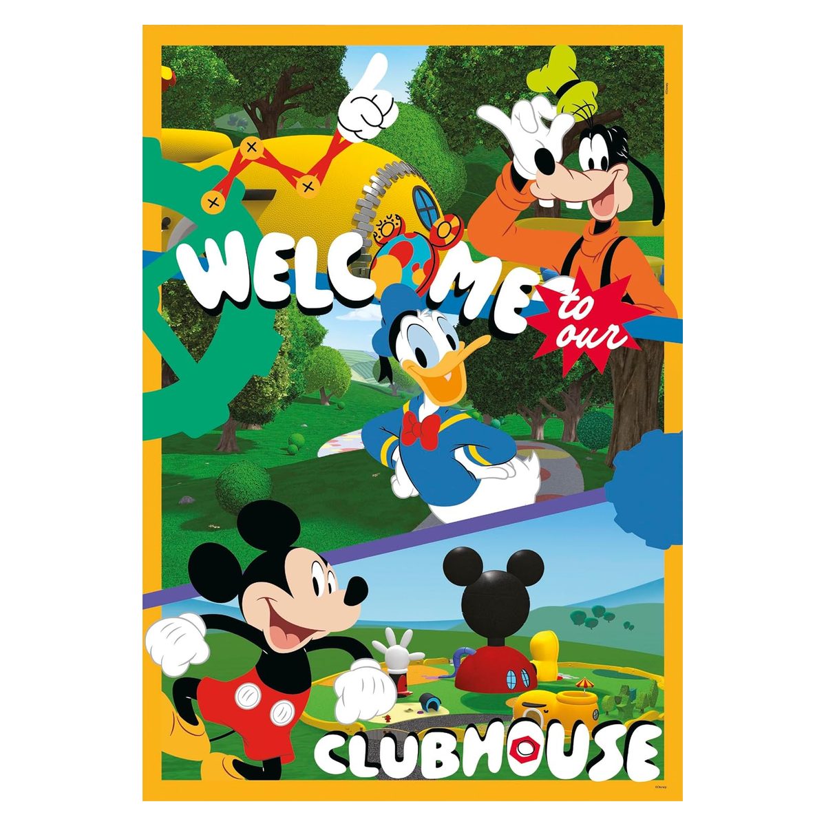 Immagine completa del puzzle Topolino 60 pezzi maxi con Topolino, Paperino e Pippo alla clubhouse