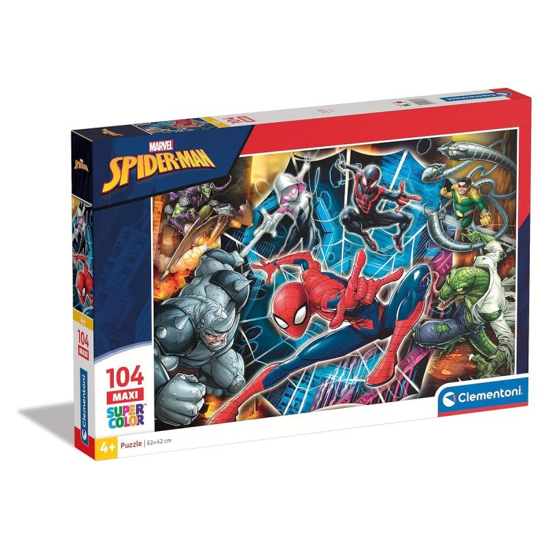 Confezione del puzzle Spiderman 104 pezzi maxi Clementoni Supercolor per bambini dai 4 anni