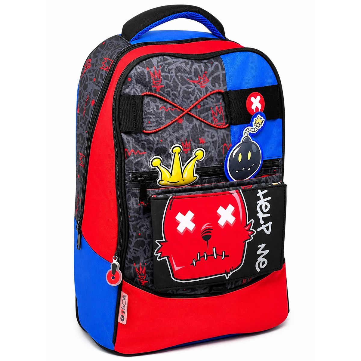 Zaino scuola GoPop Nightmare con pop girevole gatto rosso e scritta Help me sulla tasca frontale