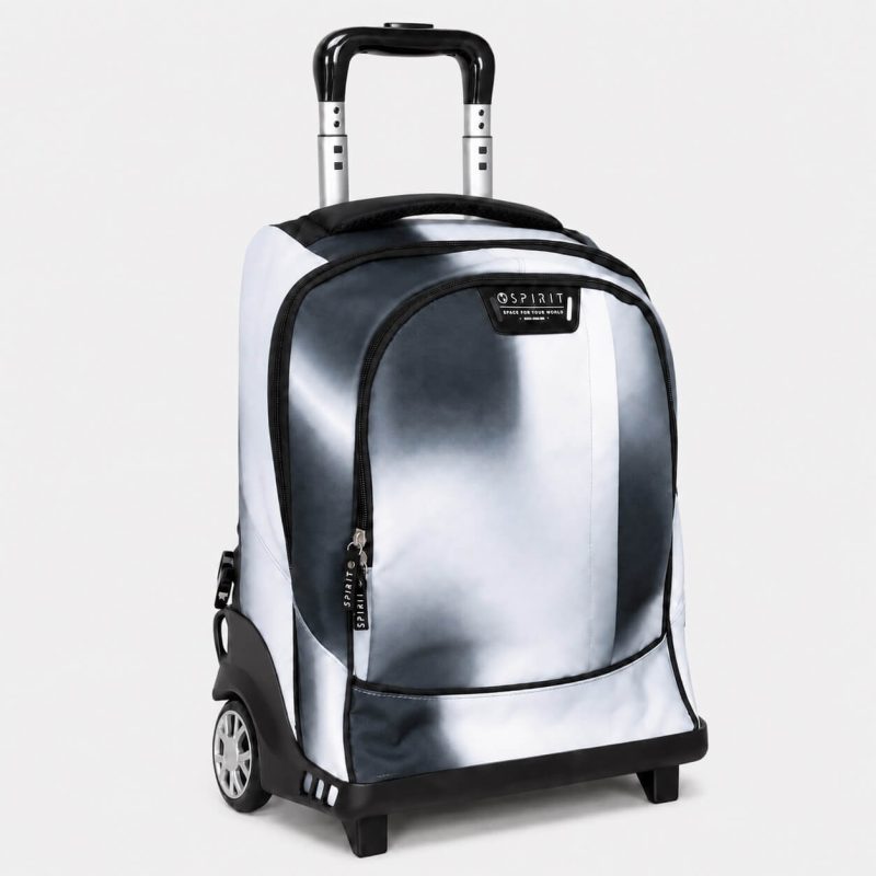 Trolley scuola 2 ruote Spirit City Hazy Grey grigio e nero visto di tre quarti con manico telescopico estratto
