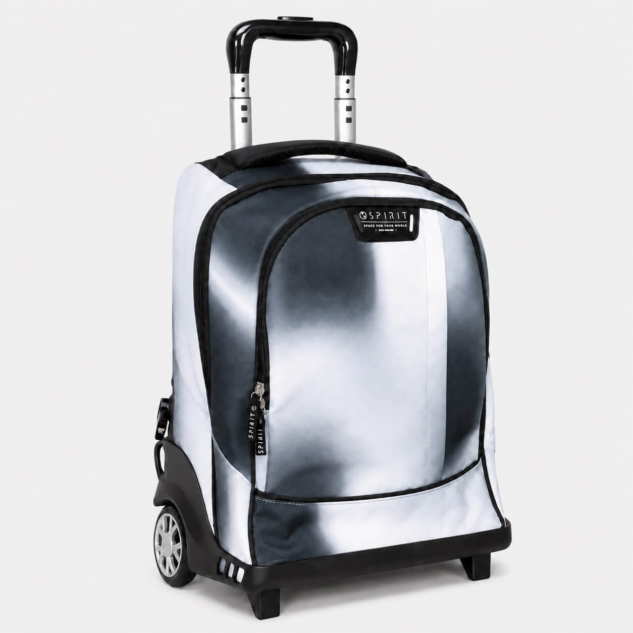Trolley scuola 2 ruote Spirit City Hazy Grey grigio e nero visto di tre quarti con manico telescopico estratto