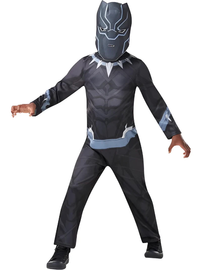 Bambino con costume Black Panther Classic, tuta stampata nera e maschera