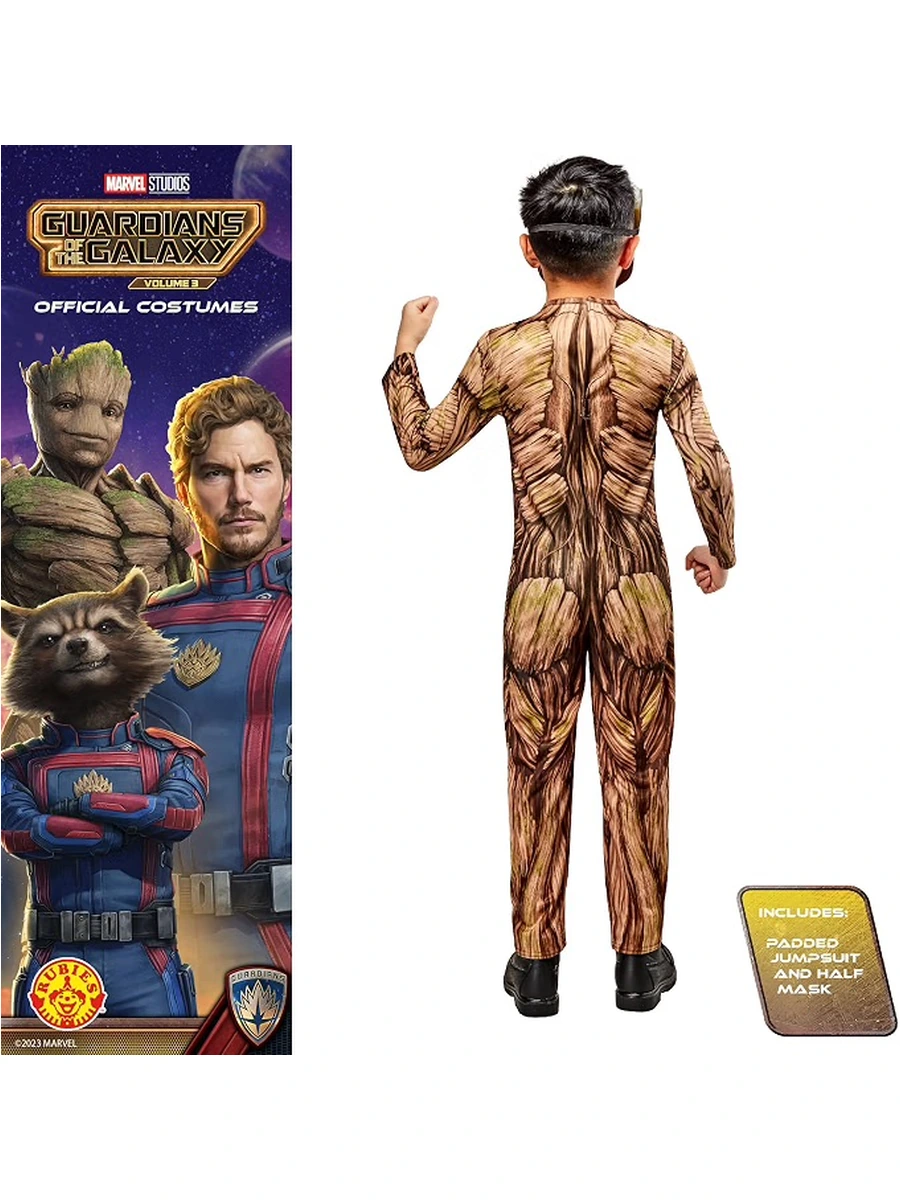 Retro del costume Groot Deluxe con stampa effetto legno