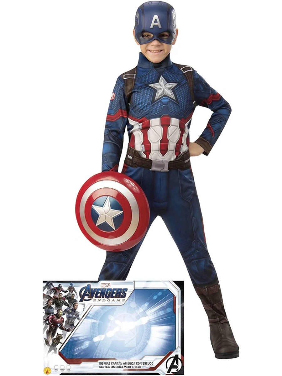 Bambino con costume Capitan America Avengers Endgame, maschera e scudo
