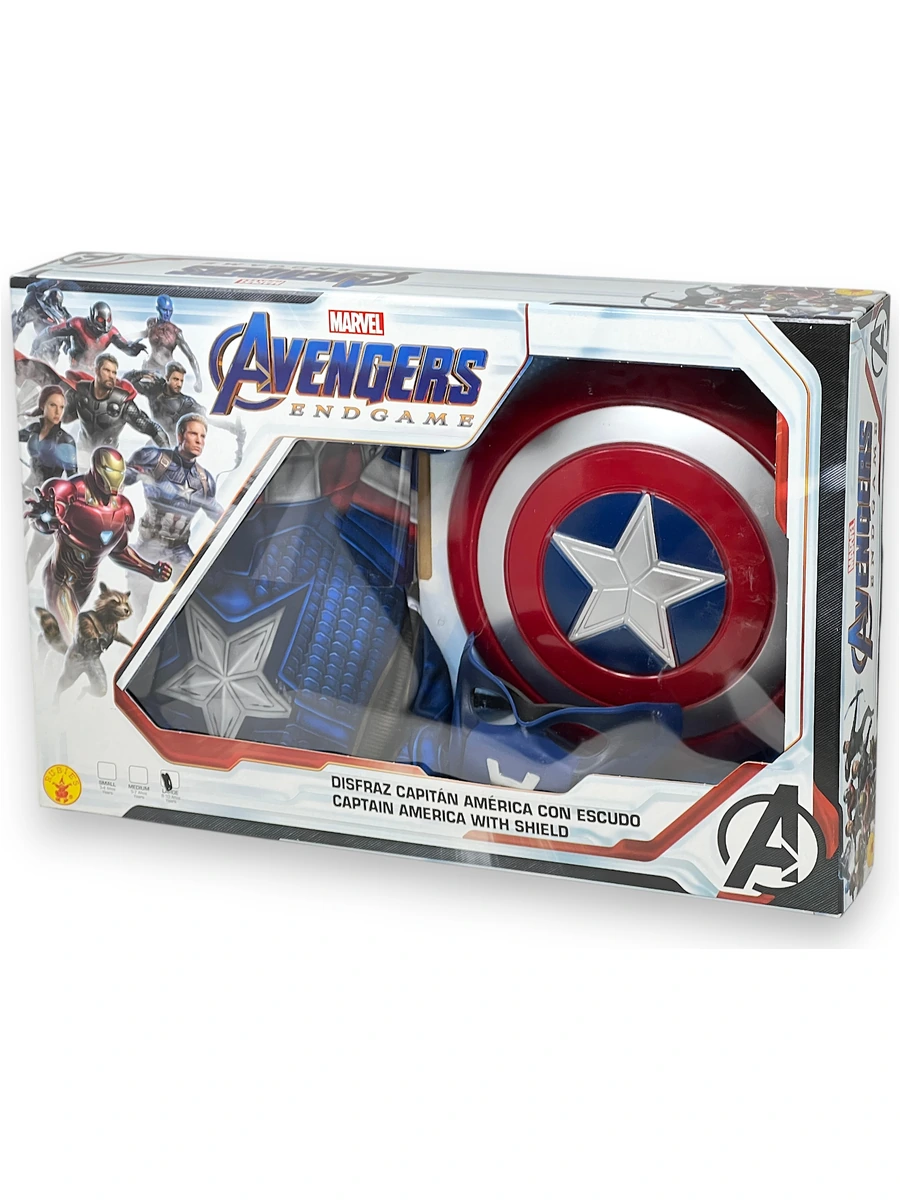 Scatola del costume Capitan America Avengers Endgame con scudo visibile