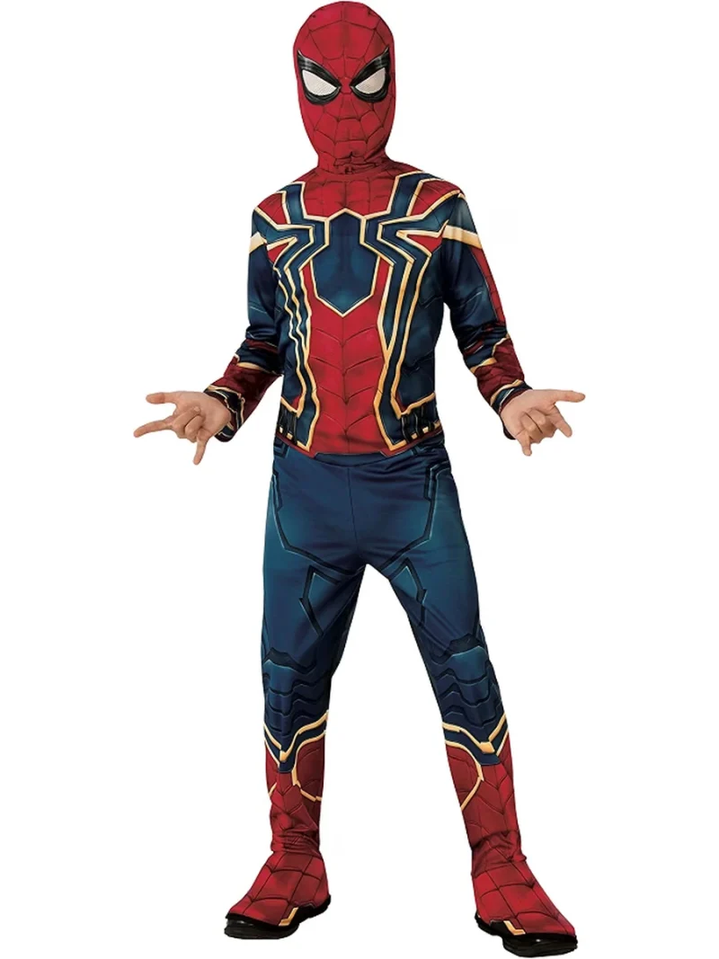 Bambino con costume Iron Spider Classic rosso e blu e maschera in tessuto