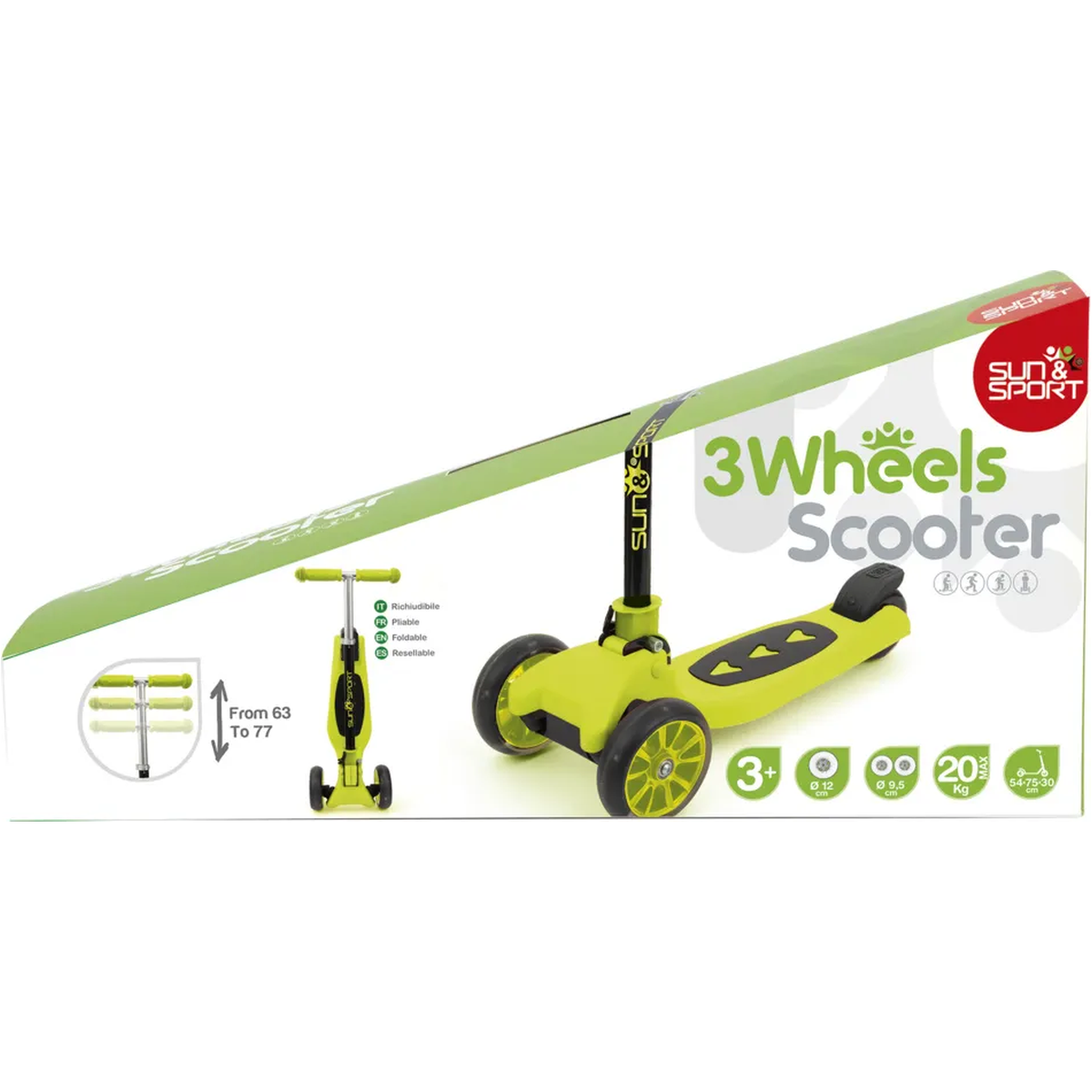 Monopattino Sun&Sport verde a 3 ruote: confezione del prodotto