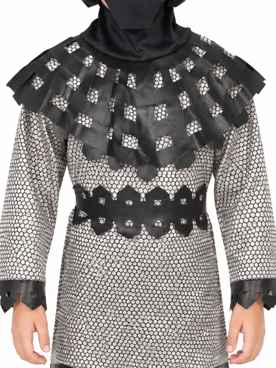 Dettaglio del collare, della tunica e della cintura del costume medievale