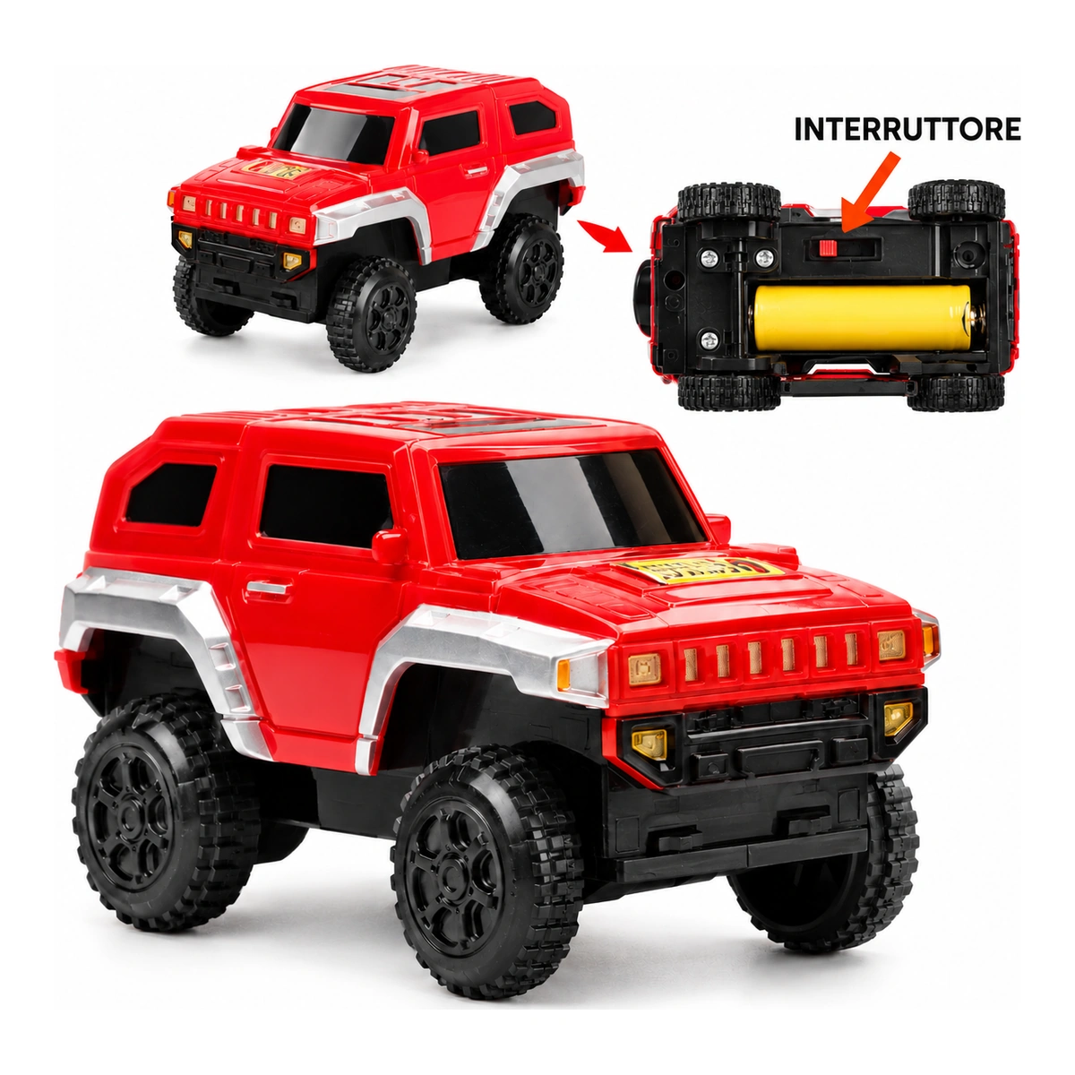 Macchinina rossa del set Woopie 30425 con vano batteria e interruttore
