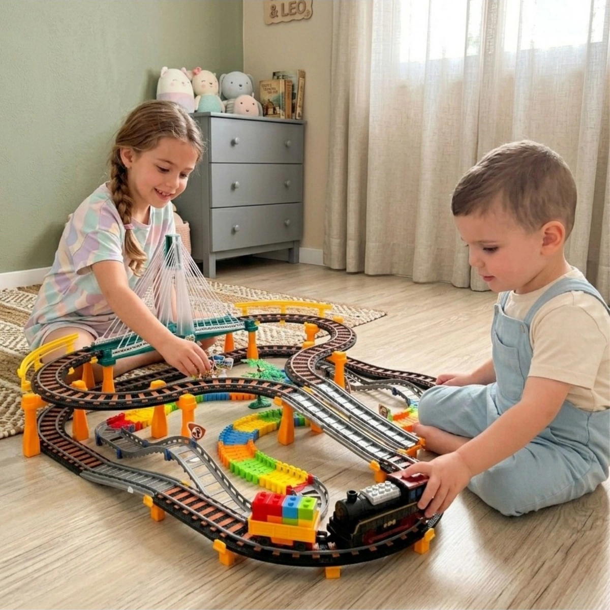 Bambini seduti accanto alla pista Woopie assemblata