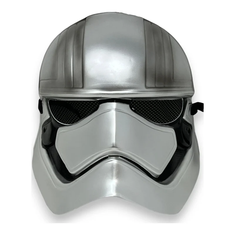 Mezza maschera Captain Phasma Star Wars argento e nero con rete nella zona degli occhi ed elastico laterale
