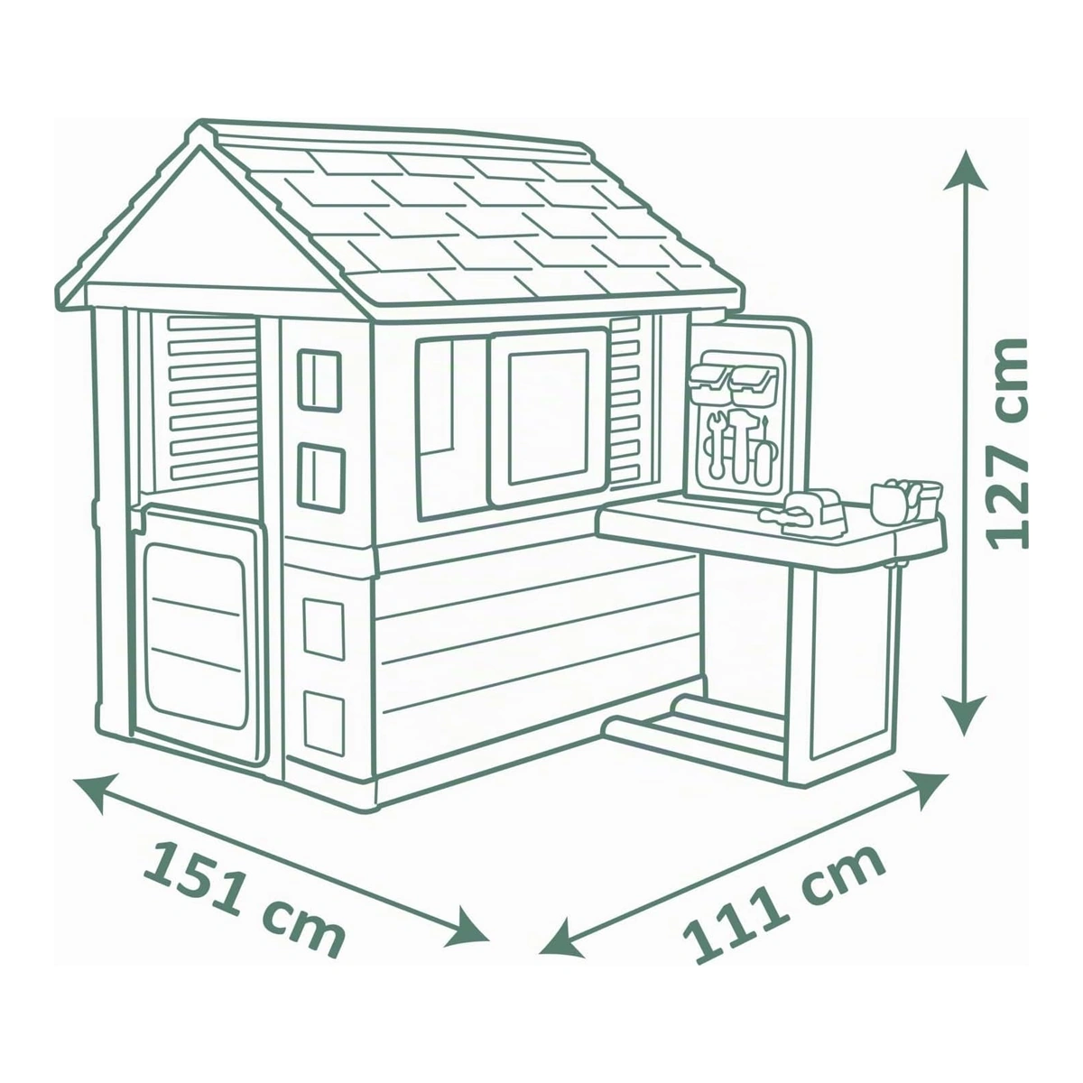 Schema dimensioni Smoby Life Natura con laboratorio:151×111×127cm