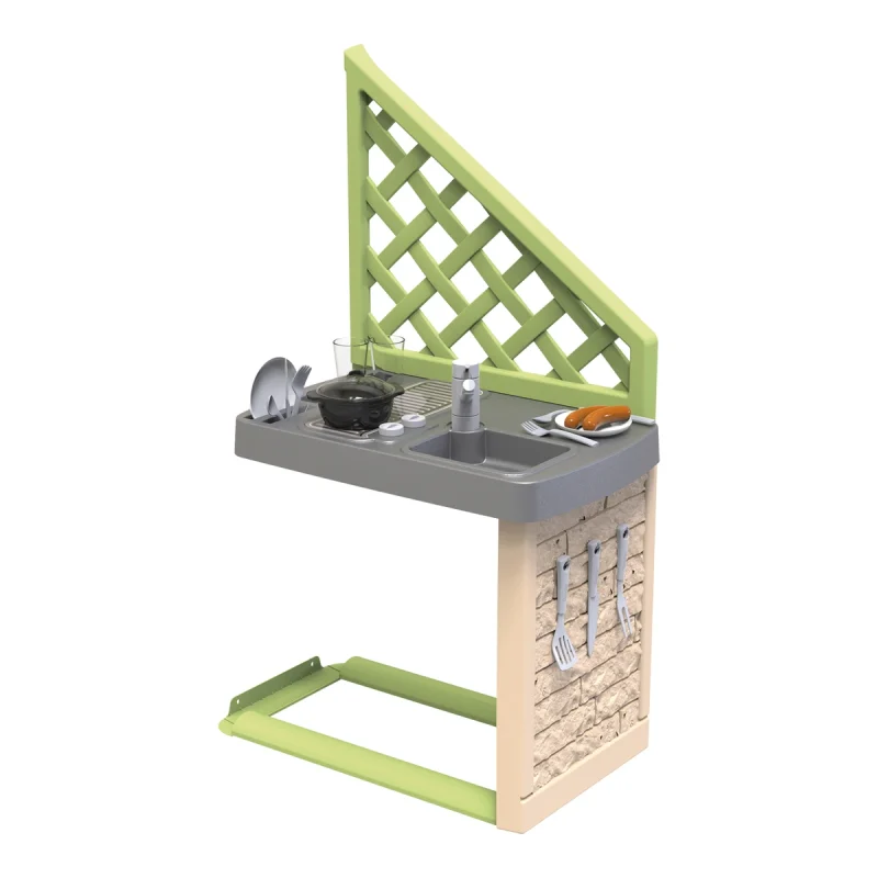 Cucina estiva Smoby Life con lavello, griglia e pannello verde