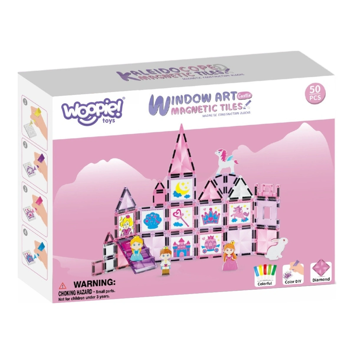 Confezione del castello Woopie Window Art Magnetic Tiles da 50 pezzi