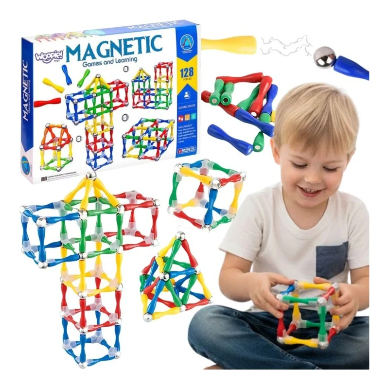 Confezione Woopie da 128 elementi con bambino ed esempi di costruzione
