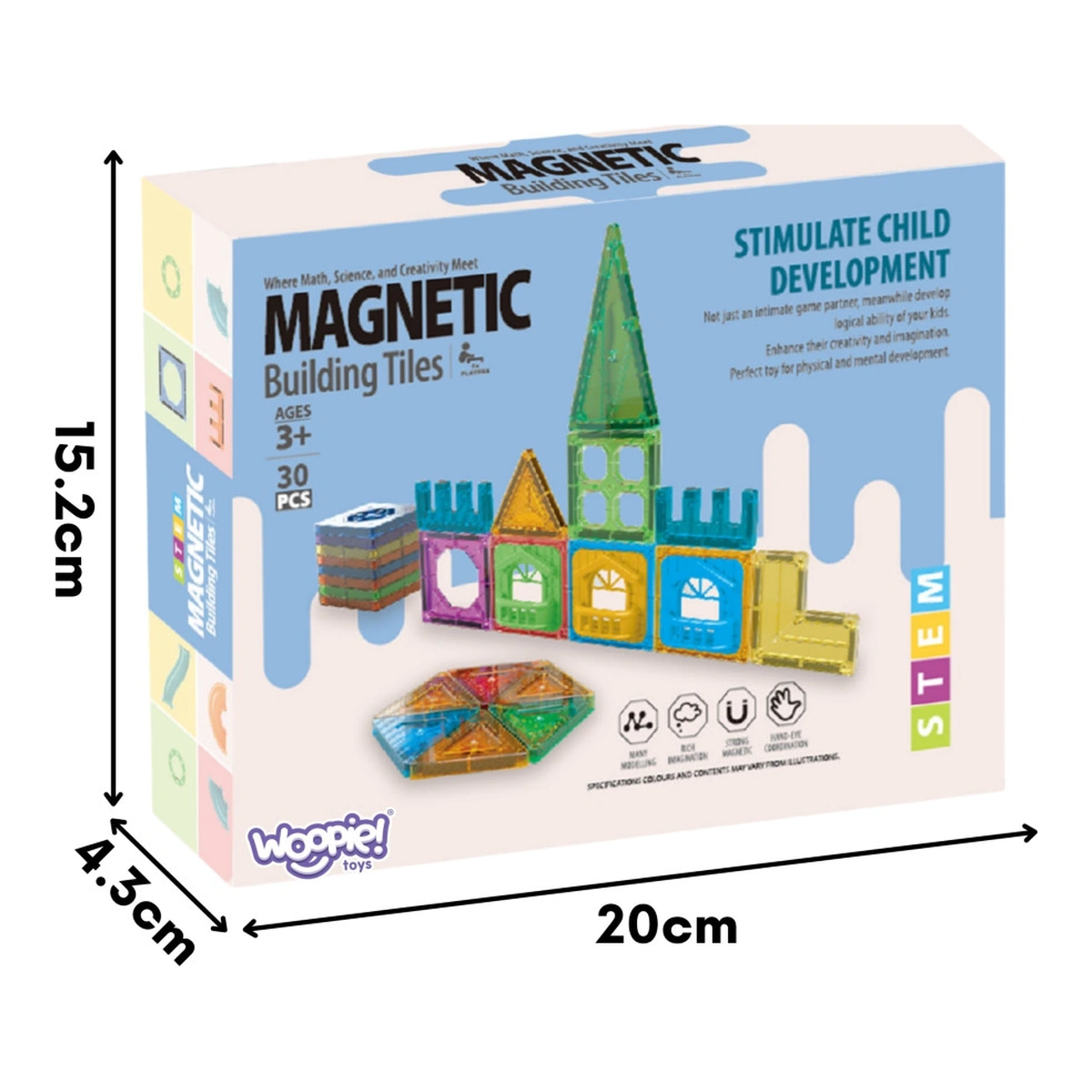 Confezione Woopie con misure illustrate 20 × 15,2 × 4,3 cm