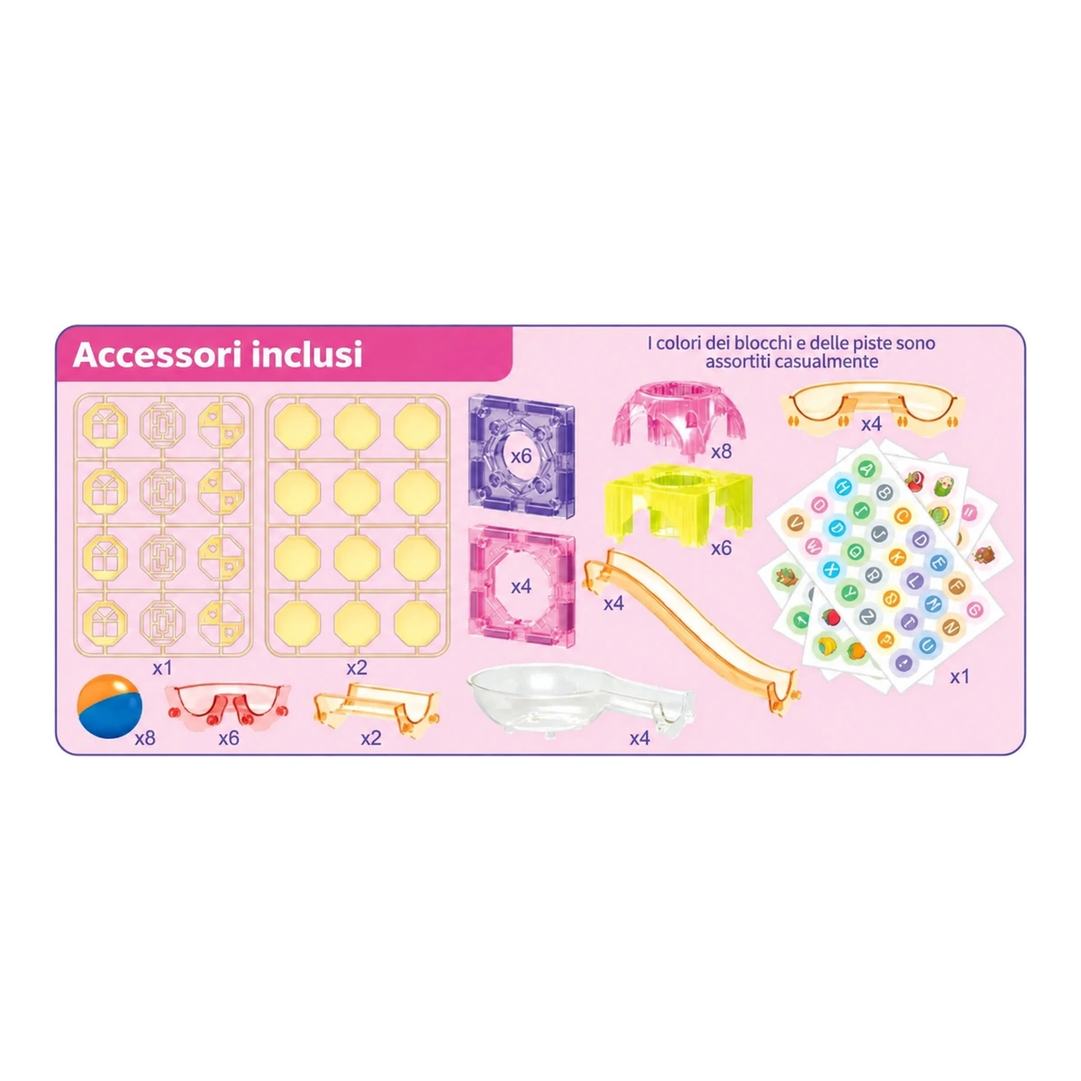 Schema degli accessori inclusi con colori assortiti
